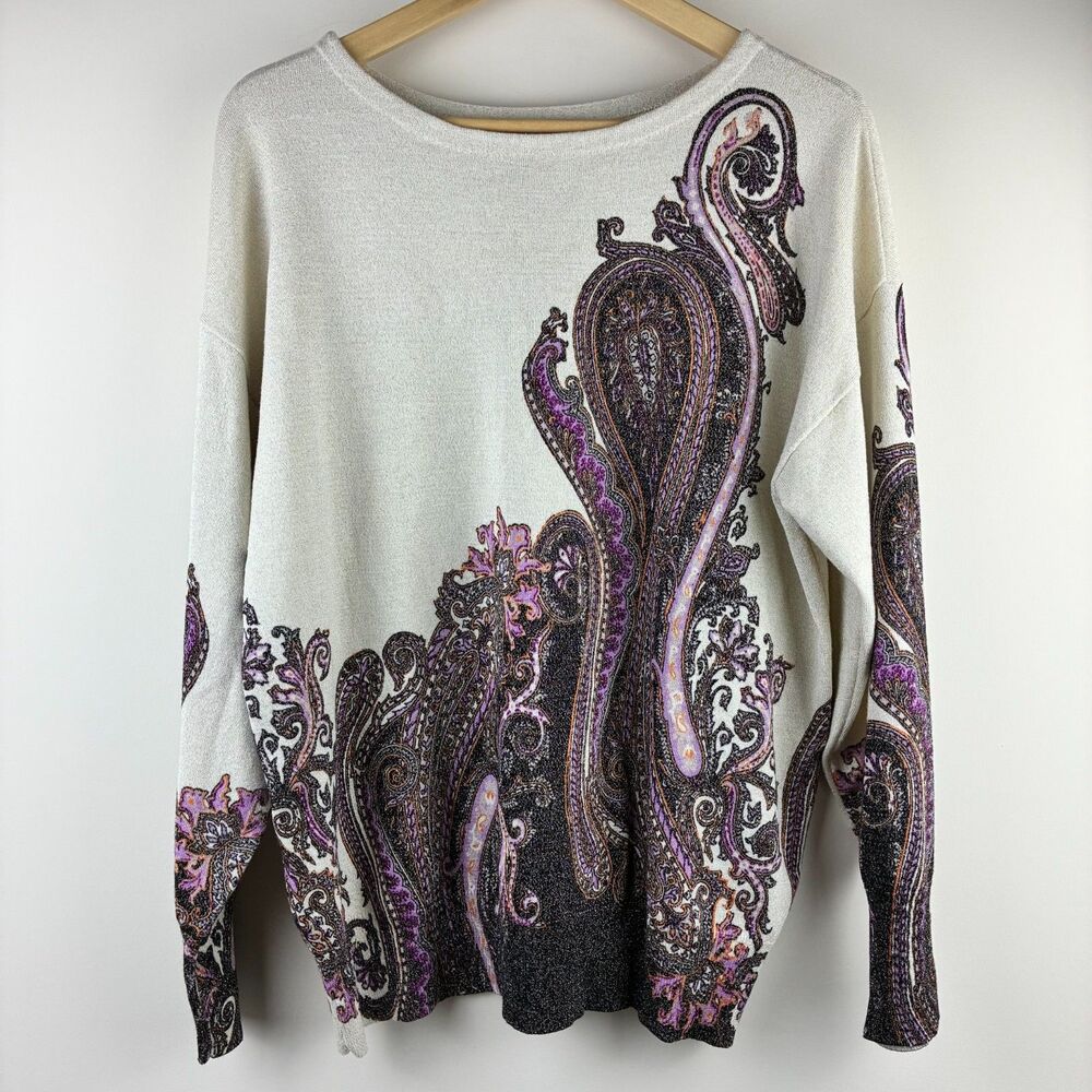 Chico's Metallic Paisley Pullover Sweater 2 Large 12